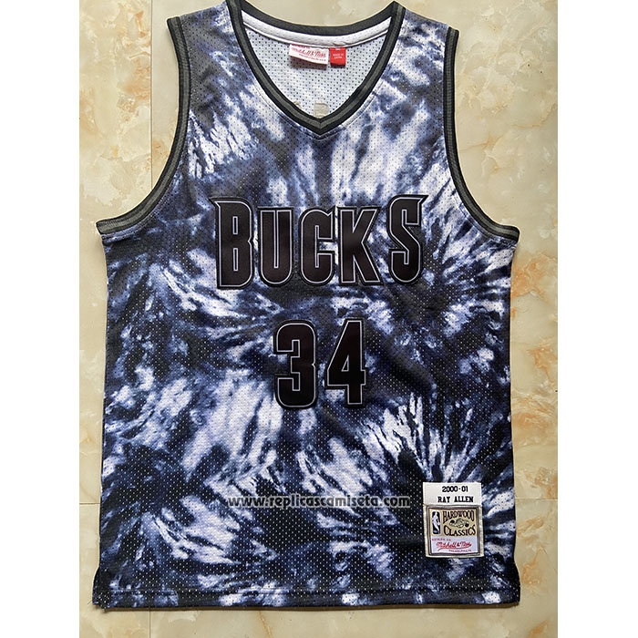 Camiseta Milwaukee Bucks Ray Allen #34 Mitchell & Ness 2001-02 Negro
